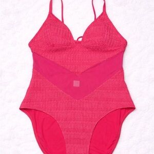 Women’s One-Piece Swimwear - Hot Pink V-Neck